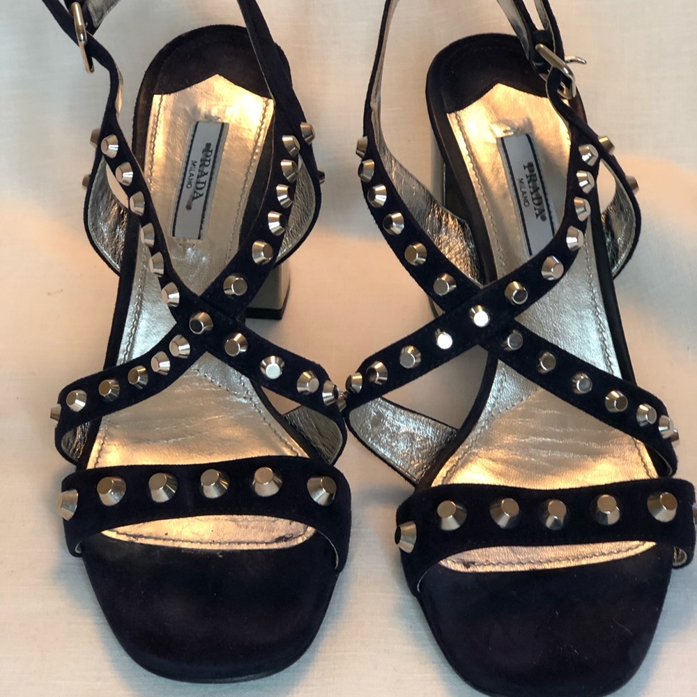 Prada, studded, sandals, black.